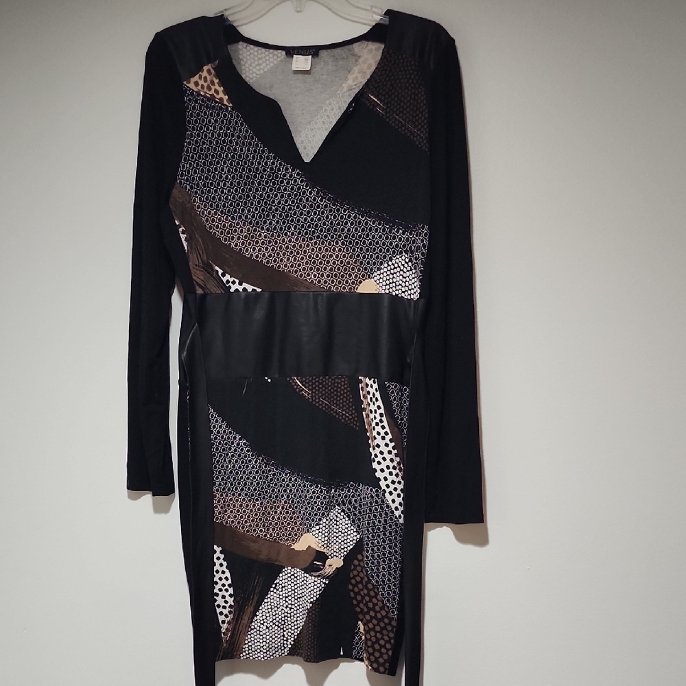 VENUS Black and Brown Geometric And Animal Print Dress Size L